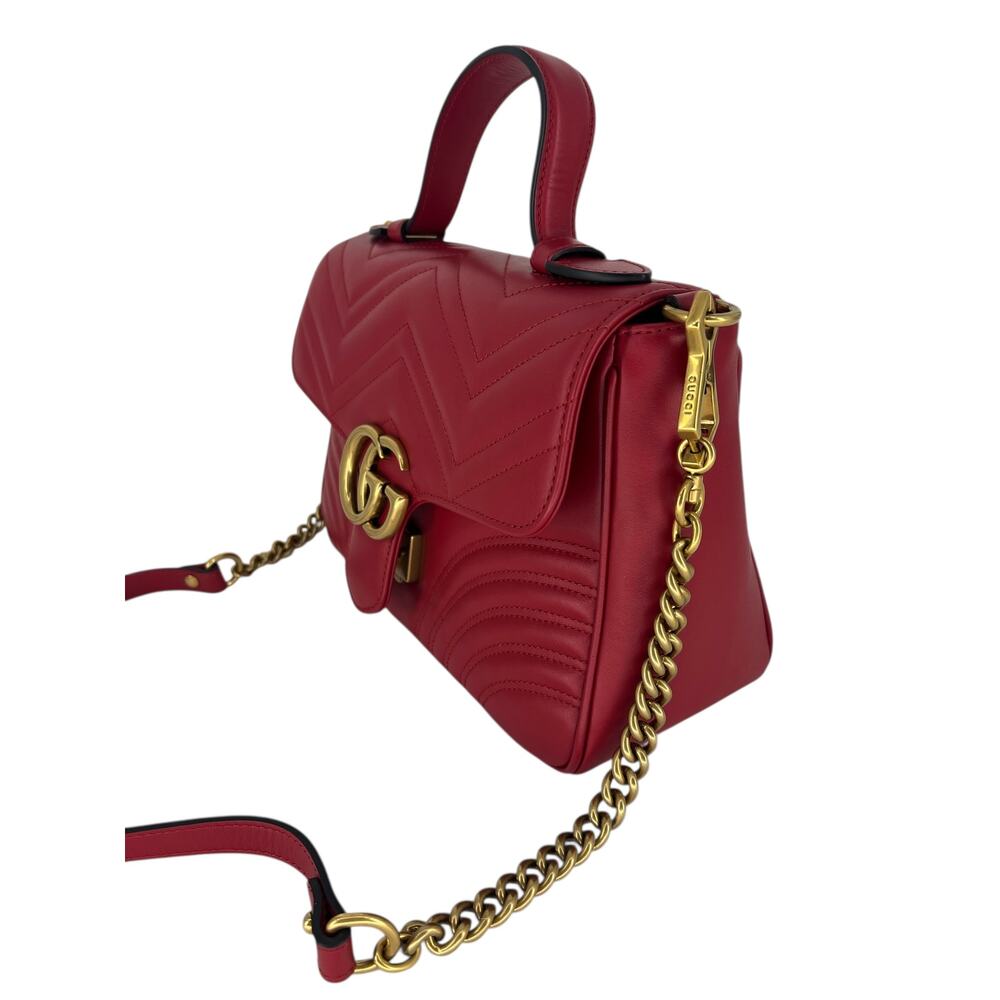 Gucci GG Marmont Small Matelasse Leather Top Handle Bag Hibiscus Red - Picture 4 of 16